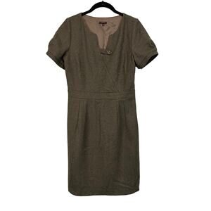 Tocca Dress Women 10 Green Wool Sheath Trendy Split Neck Short Sleeve Minimalist